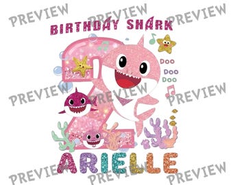Birthday shark arielle svg | 2nd birthday girl png | Custom name shark digital design | Glitter pink shark shirt svg