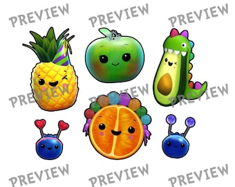 Cute Fruit Costume SVG PNG EPS Bundle | Kawaii Pineapple Avocado Orange Digital Stickers | 3D Look Food Clipart for Cricut