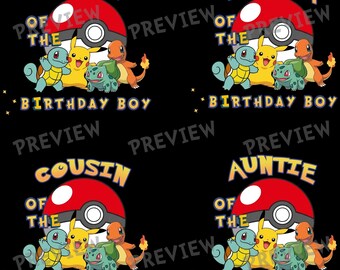 Anime Monsters Birthday Family 4 SVG Bundle | Cute Pocket Creatures Birthday Matching Shirts | Cartoon Red Ball Cut Files for Uncle Cousin