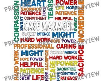 Case Manager Word Cloud Digital Design | Social Worker Appreciation PNG | Healthcare Professional Typography Graphic
