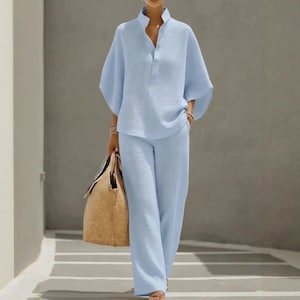 Elegants Damen Zweiteiler Lounge Set | Lässiges Passendes Outfit | Hose mit weitem Bein & Top