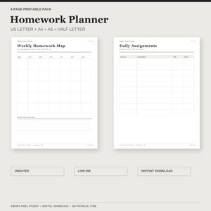 Utskrivbar läxplanerare | 6-sidiga veckouppgifter, inlämningsdatum och studiepass PDF