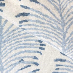 Hand Knotted Wool Rug Blue Palm Leaf Pattern On Ivory Base Minimal Tropical Linear Design Handmade Area Rug Modern Neutral Living Room Rug