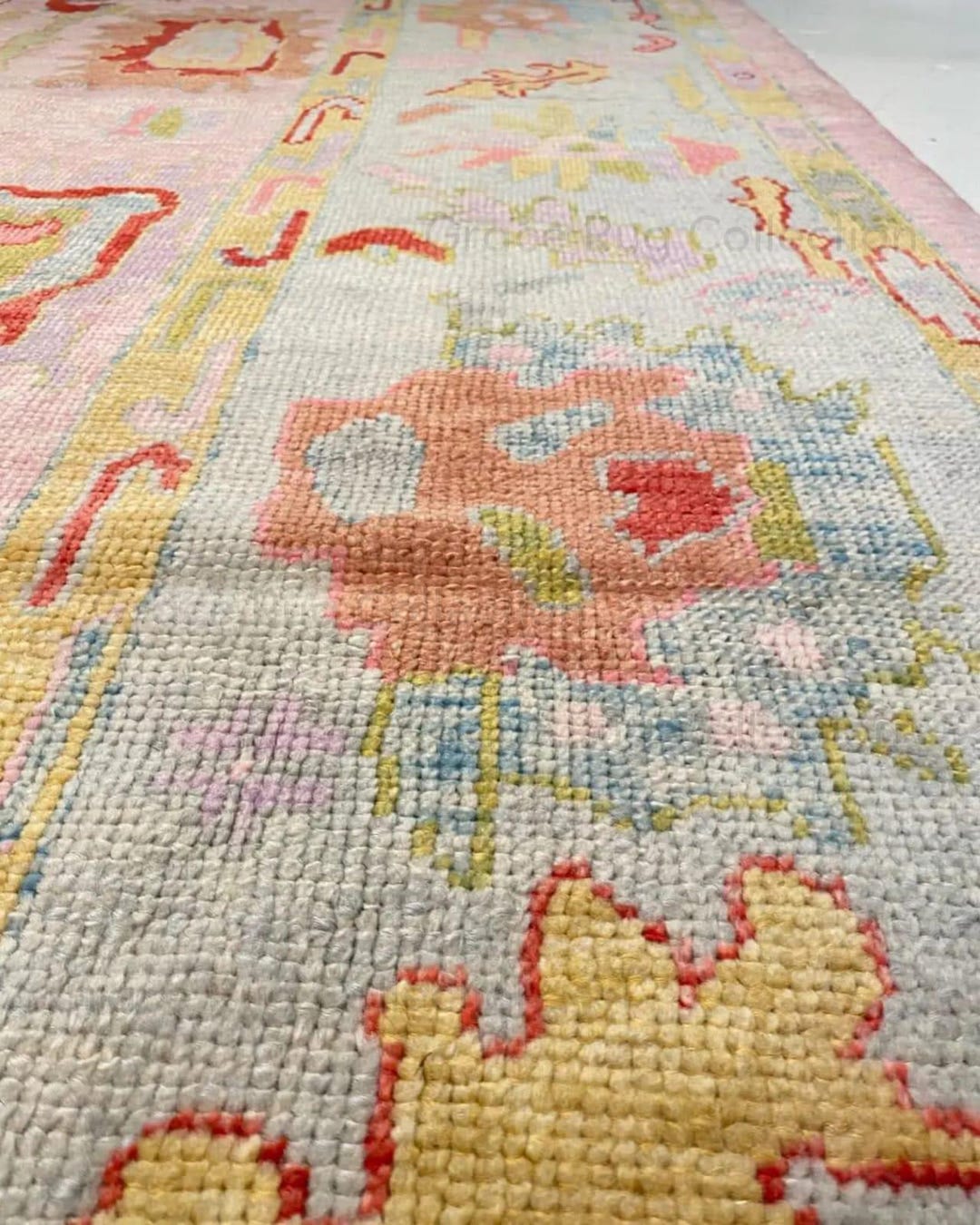 Pull Rug Base Hand Knotted Wool Rug Blush Pink Base With Multicolor Pastel Tribal ...