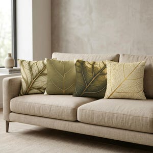 Boho Botanical Leaf Vein Throw Pillow Cover Earth Tones Faux Suede Case