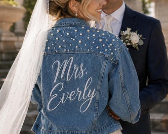 Embroidered Bride Denim Jacket, Custom Embroidered Bride Denim Jacket, Wedding Jean Jacket, Wedding Gift, Bride
