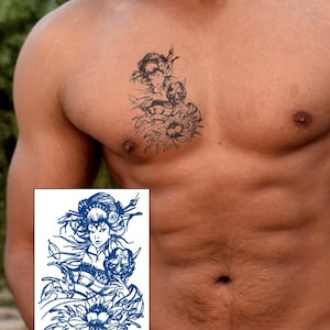 2 sheets | Semi-Permanent Tattoo | Large Geisha | Lasts up to 2 weeks | Gift Idea | Temporary Tattoo | Jagua Henna | Cruelty free