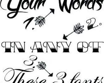 Custom Font Temporary Tattoos: Add your selected words in any 3 font FAST delivery, bespoke sizes in A4 sheet  - Hen Stag party