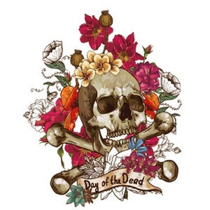 Floral Skull and cross bones day of the dead temporary tattoo A5 - Realistic and FAST SHIPPING
