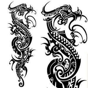 Tribal Dragon FULL SLEEVE temporäres Tattoo 17 x 48 cm - Realistisch - Groß - Schneller Versand