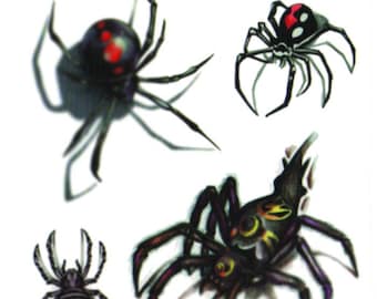 Pack of scary realistic spider and shadow temporary transfer tattoos Halloween  19 x 9 cm  _ FAST SHIPPING