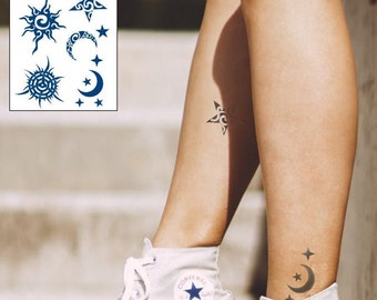 1 foglio / Tatuaggio semipermanente / Luna e stelle / Dura fino a 2 settimane / Idea regalo / Tatuaggio temporaneo / Jagua Hennè / Cruelty free