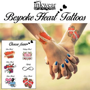 Tijdelijke harttattoos op maat, 4 exemplaren van 2,5 inch met ontglazingsgel (ziet er echt uit). Perfect voor een Valentijnsverrassing!