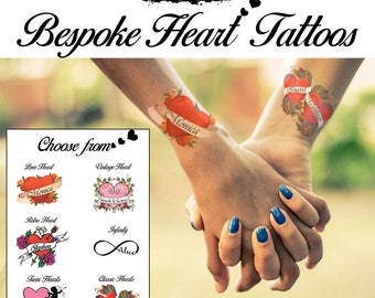 Bespoke Heart temporary tattoos, 4 copies at 2.5" with de-shine gel (looks real). Perfect for a Valentines surprise!