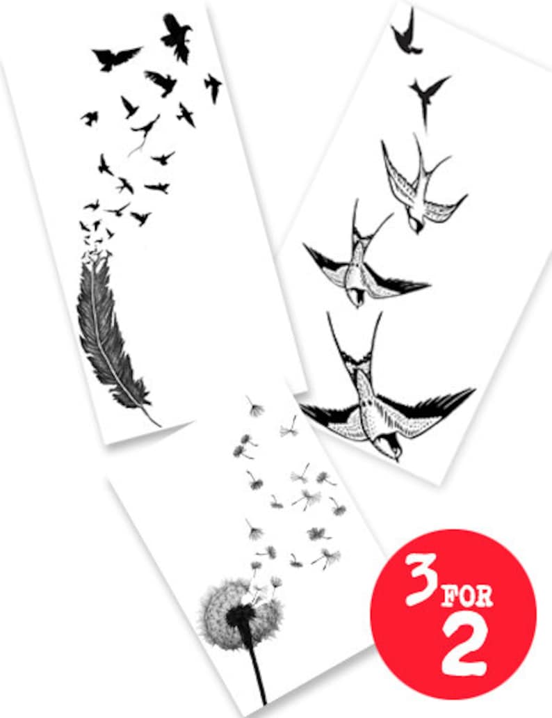 3 Inkwear Temporary Tattoos for 2 Flock Together High Quality Die Cut Transfer Fast shipping image 1