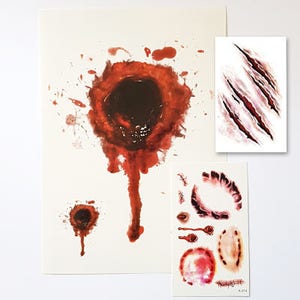 Horror Temporary Tattoo Set: Bloody Scars, Gunshots, Bites