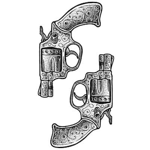 Paire de tatouages temporaires de transfert pistolet revolver - 21 x 11 cm - EXPÉDITION RAPIDE