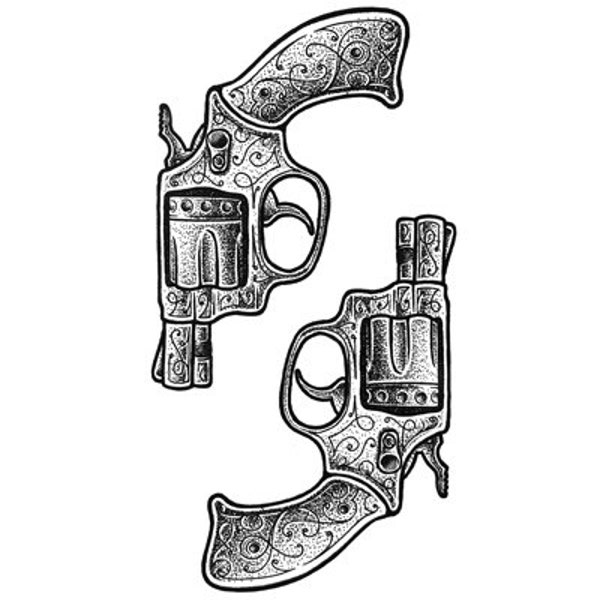 Paire de tatouages temporaires de transfert pistolet revolver - 21 x 11 cm - EXPÉDITION RAPIDE