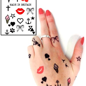 2 sheets of small Hand and Finger temporary tattoos || High Quality Die Cut || Realistic || Transfer tattoos || Stick and Pokes style.