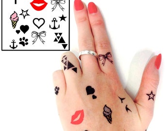 2 sheets of small Hand and Finger temporary tattoos || High Quality Die Cut || Realistic || Transfer tattoos || Stick and Pokes style.