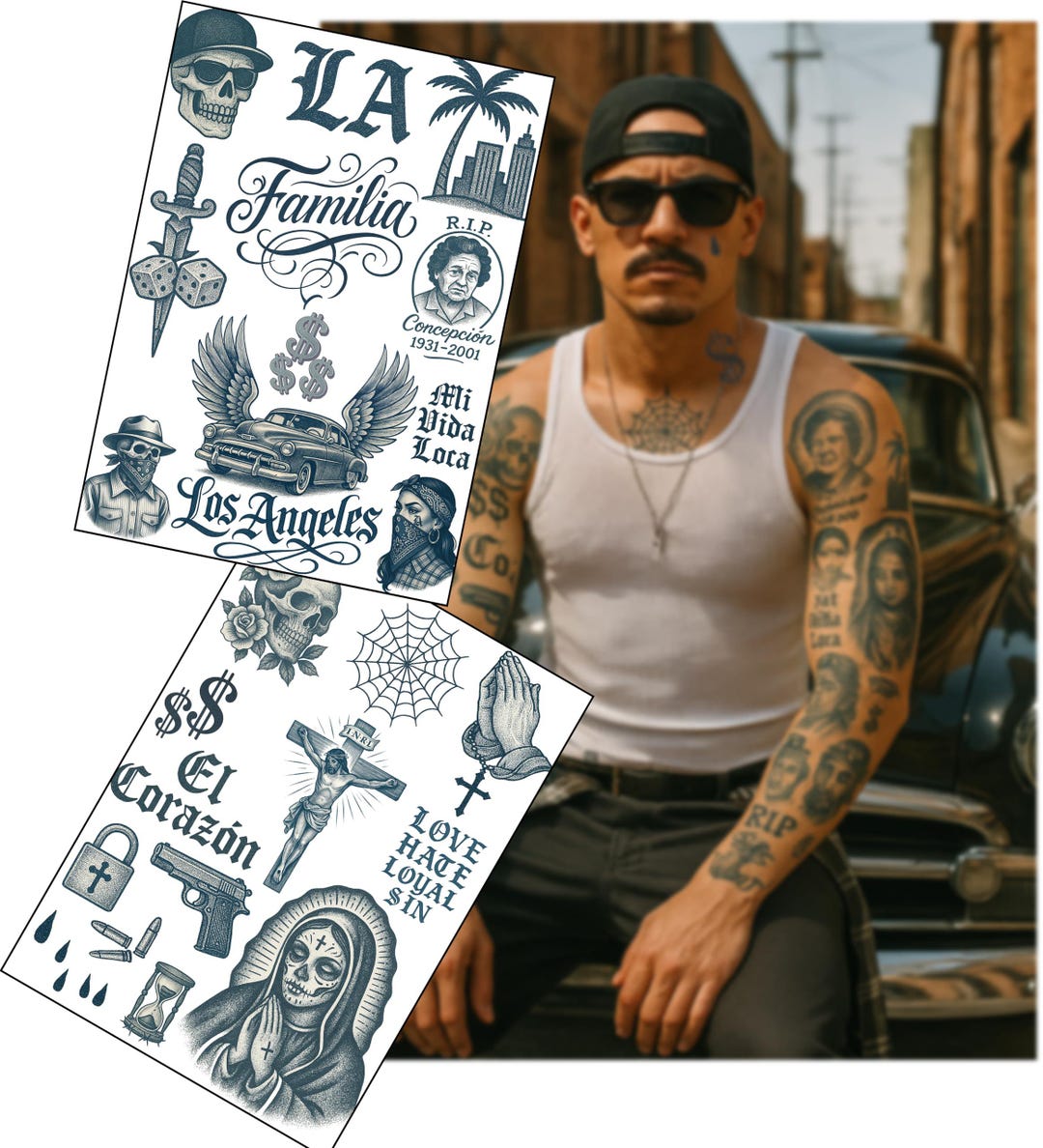Cholo LAギャングスター テンポラリータトゥー：映画、コスプレ