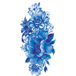 Tijdelijke tattoo met Chinese blauwe bloemen: vintage stijl (19 x 9 cm)