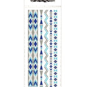 Metallic Silver & Blue Lightning Temporary Tattoo Strip 20x7cm - Fast Shipping!