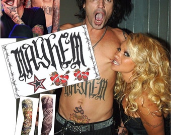 Fake Tattoos inspired by a Tommy Lee and Pammy couple + 2x Nylon sleeves + de shine gel | Life sized | Halloween Costume | FAST DELIVERY