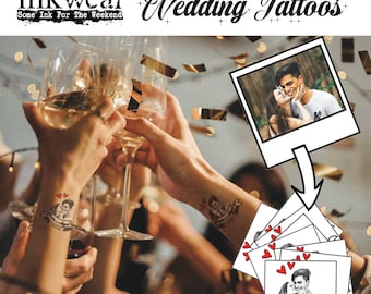 Bespoke Wedding Temp Tattoos  | Custom couple portrait temporary tattoos | Wedding party favors | FAST DELIVERY | Wrist fake tattoos
