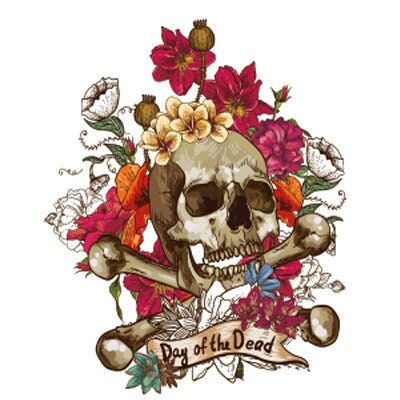 Floral Skull and cross bones day of the dead temporary tattoo A5 - Realistic and FAST SHIPPING