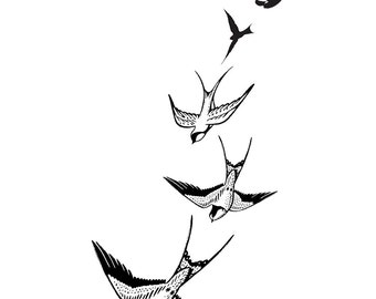 Swooping Swallows Temporary Tattoo. 3 copies *Premium Quality Die Cut Transfer & Skin Safe* - Fast Shipping