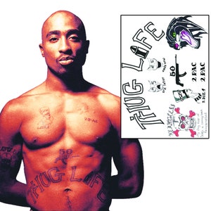 TuPac Shakur Rapper Inspired Fake Tattoos 2Pac inspired temporary tattoos FREE Fast UK shipping image 1