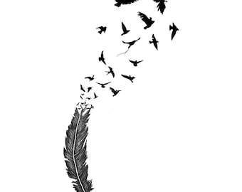 Minimalist Feather to Birds Temporary Tattoo – Small Elegant Flying Birds Shoulder/Collarbone Tattoo Set (3 Pack)