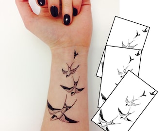 Swooping Swallows Temporary Tattoo | 3 copies | 4.5" x 3" | *Premium Quality Die Cut Transfer & Skin Safe*| FREE Fast UK Shipping