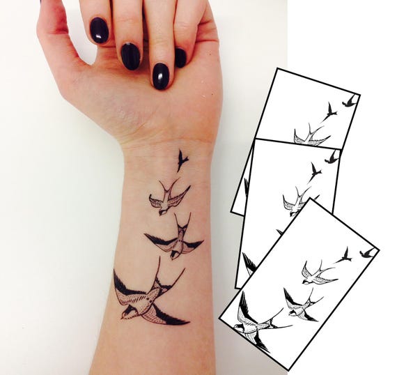 Swooping Swallows Temporary Tattoo | 3 copies | 4.5" x 3" | *Premium Quality Die Cut Transfer & Skin Safe*| FREE Fast UK Shipping