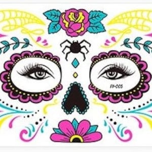 Day of the Dead, Halloween Fluorescent Face tattoo || GLOWING || Instant Facepaint Transfer Tattoos || Fast shipping