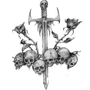 Vintage authentic Floral Skull and sword temporary transfer tattoo 12 x 9 cm - Realistic and FAST SHIPPING