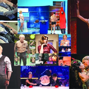 May include: A collage of images featuring diverse scenes. Some images depict people in theatrical settings, while others show individuals in what appears to be a television studio. The images include a variety of subjects, from performers to individuals in formal attire.