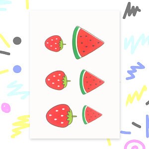 Kids Temporary Tattoo set for boys and girls. Strawberries and Watermelons 10 x 5 cm (x2) Party bag fillers and presents - Fast shipping!