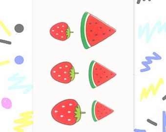 Kids Temporary Tattoo set for boys and girls. Strawberries and Watermelons 10 x 5 cm (x2) Party bag fillers and presents - Fast shipping!