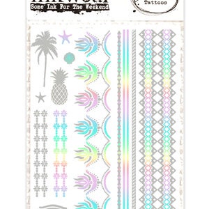 Tatuajes temporales de arcoíris metalizado plateado y pastel: set A5
