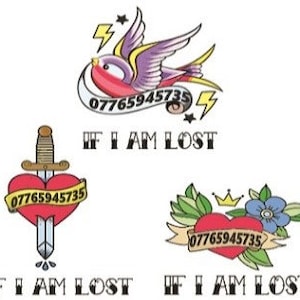 Tatuaggi con numero di telefono per bambini - Se mi perdo // Tatuaggi temporanei personalizzati con il tuo numero di telefono // 12 copie // Spedizione veloce