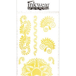 Metallic Gold Henna Tattoo-Set. *Hochwertige Qualität Die Cut Transfers* - Schneller Versand. Ideal für Hochzeiten, Festivals und Partys!