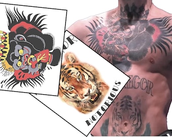 MMA Star inspired Fake Tattoos | Life size Full Set: Notorious Gorilla  & Tiger | FREE Fast UK shipping