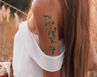 Large temporary tattoo of a green ivy leaf vine 19.5 inches (can be cut)