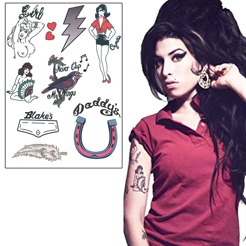 Amy Winehouse Inspired Temporary Tattoos Realistic FAST SHIPPING image 1