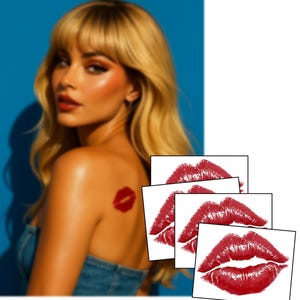 Espresso Yourself: 4-Pack Famous Lipstick Kiss Temporary Tattoos – Bold Red Lip Prints Inspired by Pop Stars!