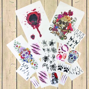Halloween Temporary Tattoo Value Pack: Skulls, Scratches, Spiders