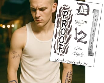 90s Rap Icon Temporary Tattoo Sheet – 1x A4 Pack of Realistic Forearm & Script Fancy Dress Cosplay Tattoos