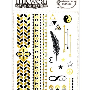 Metallic Gold Temporary Tattoo A5 Set: Glorious Flash Gold wrist arm hand tattoos *SALE ITEM!!* - Fast Shipping